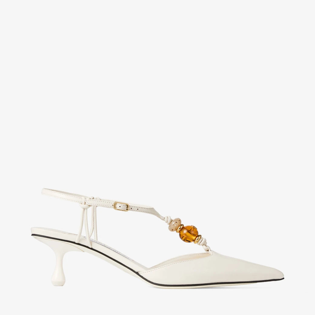 Slingbacks de cuero de napa Latte Mix con cuentas color beige; white; brown