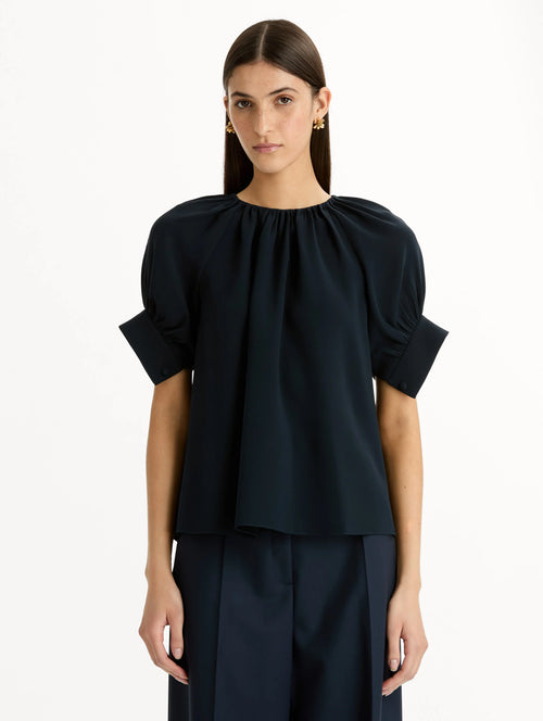 Blusa de georgette de seda fruncida