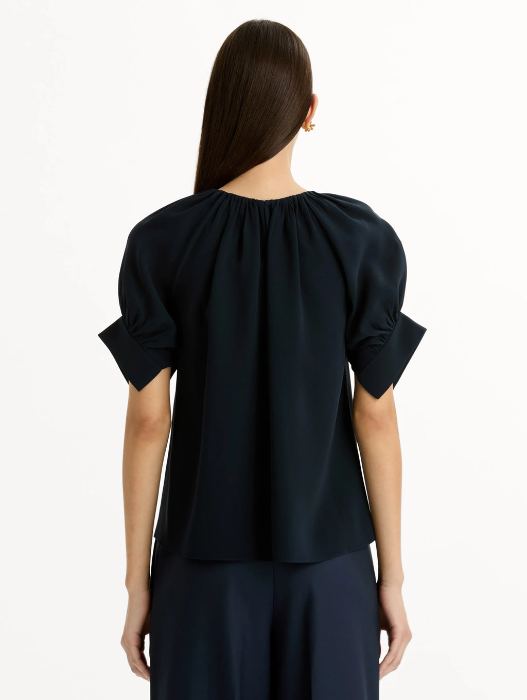 Blusa de georgette de seda fruncida