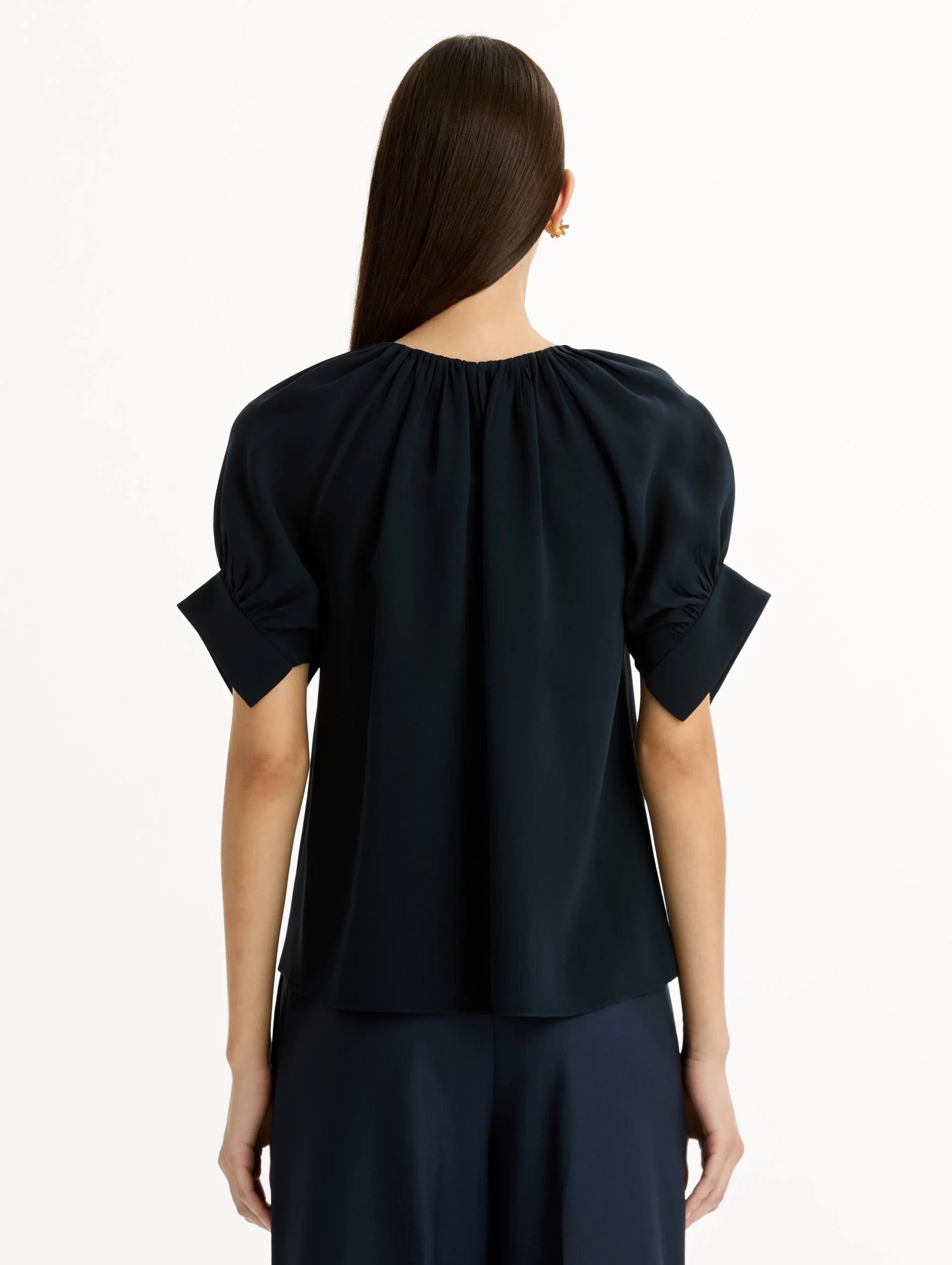 Blusa de georgette de seda fruncida