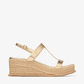 Sandalias de cuña de cuero metálico dorado color gold