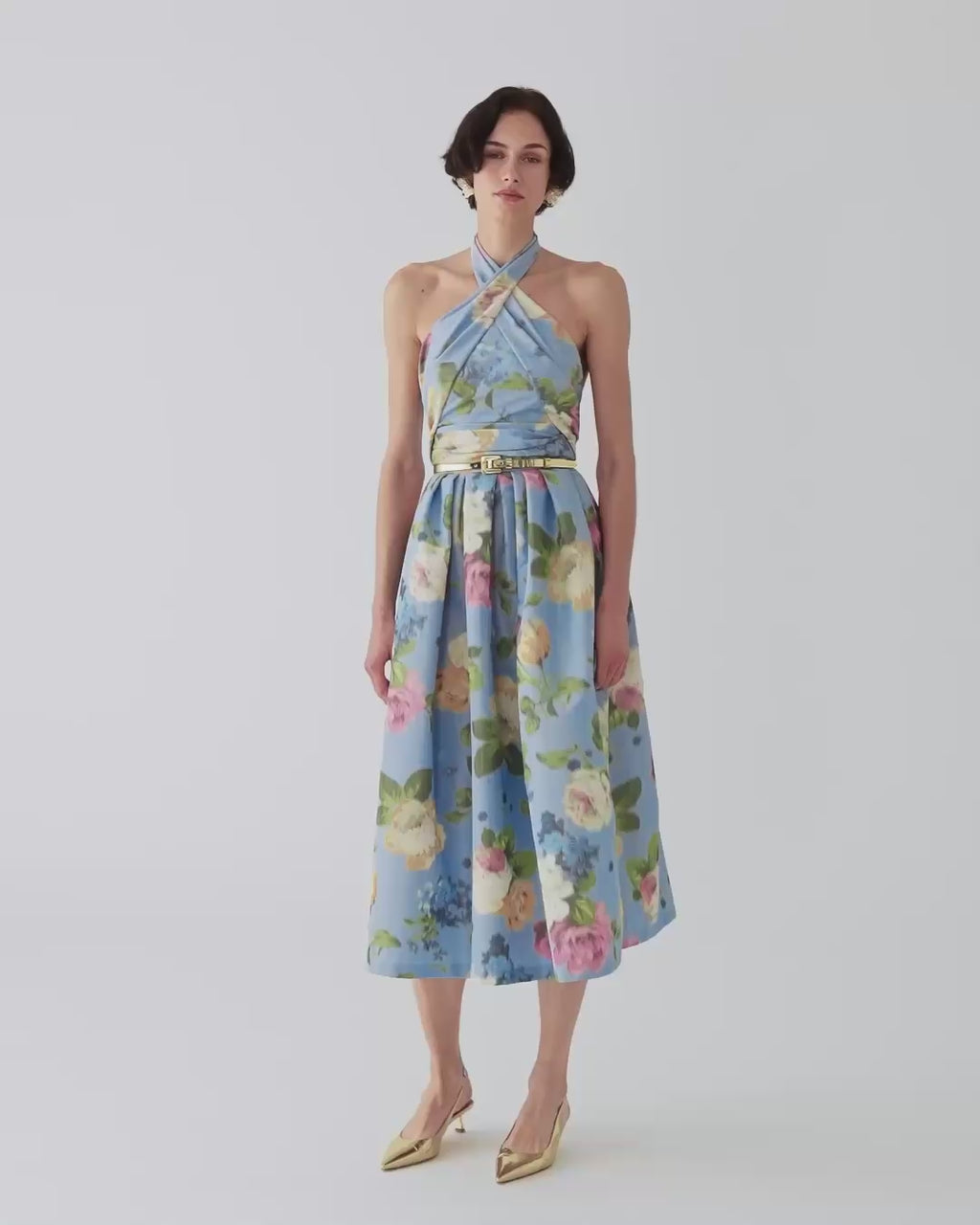 Vestido de cuello halter con estampado floral de China