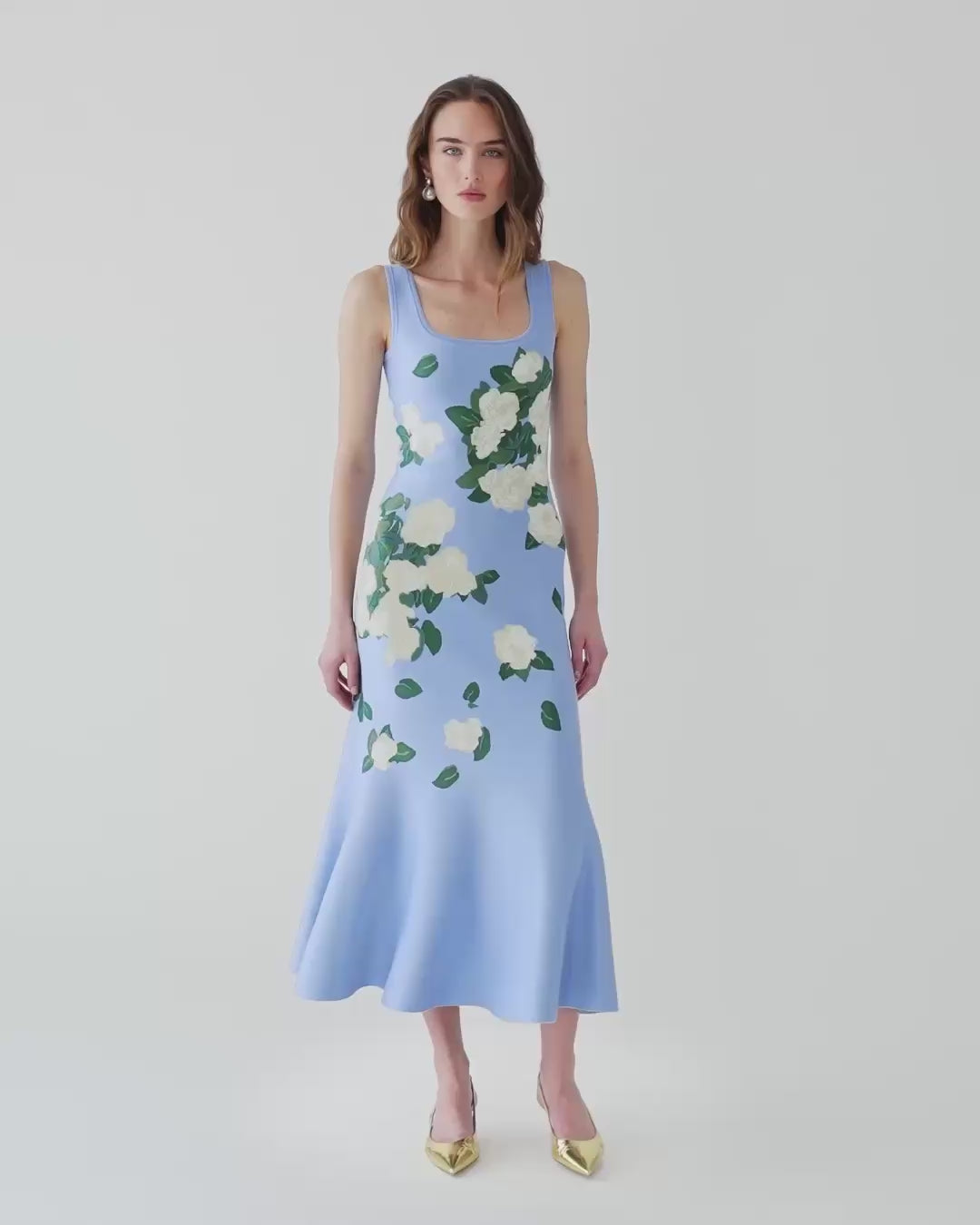 Vestido midi de punto jacquard floral