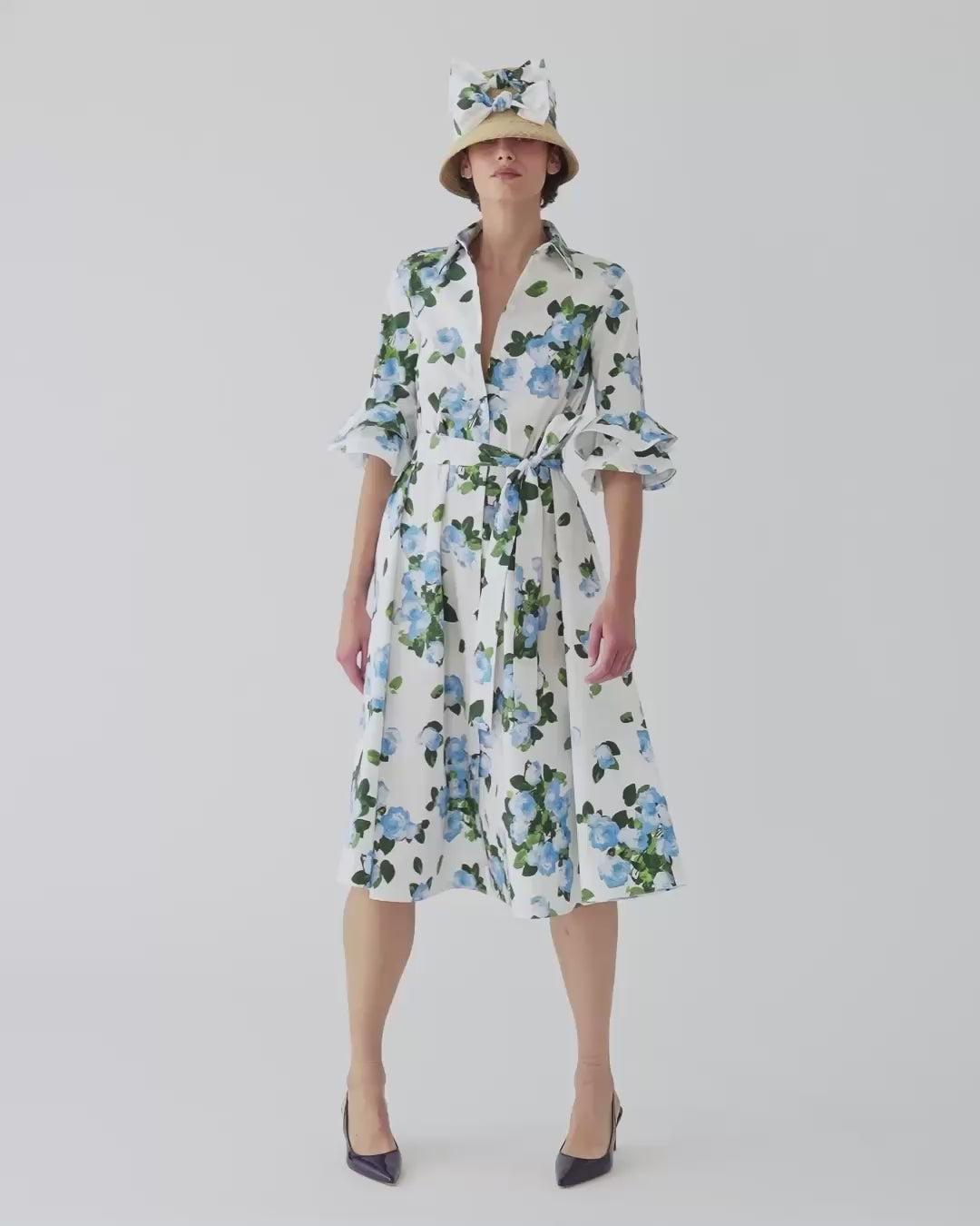 Vestido camisero con estampado rosa